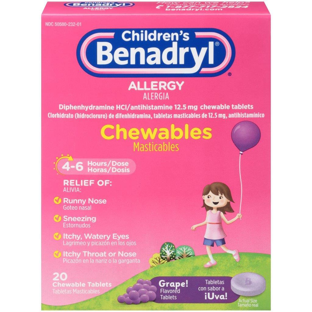 (Discontinued) Benadryl® Children's Grape Chewables, 20/Box