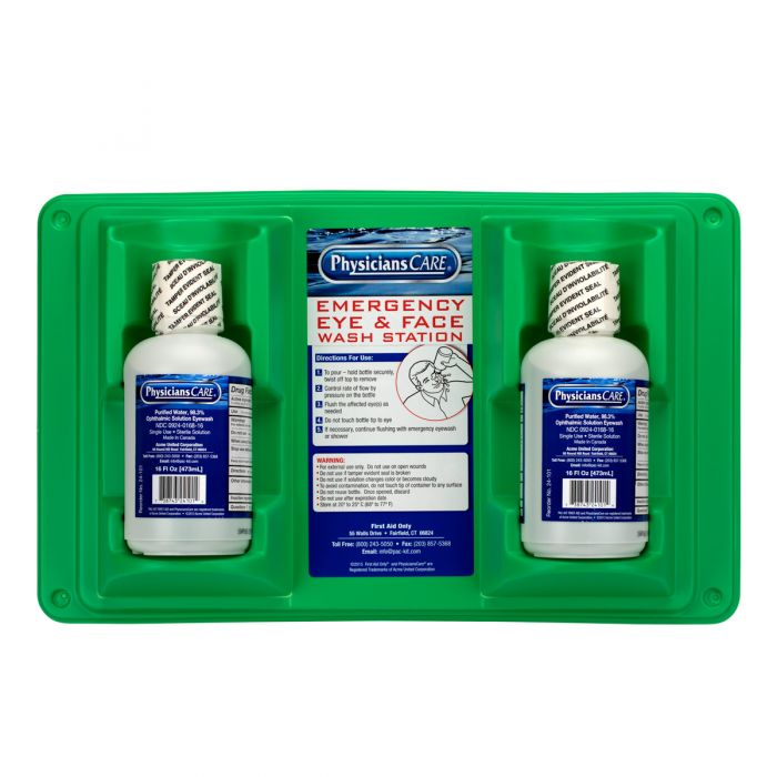 Emergency Eye Wash Station w/2 16 oz Eye Wash Bottles