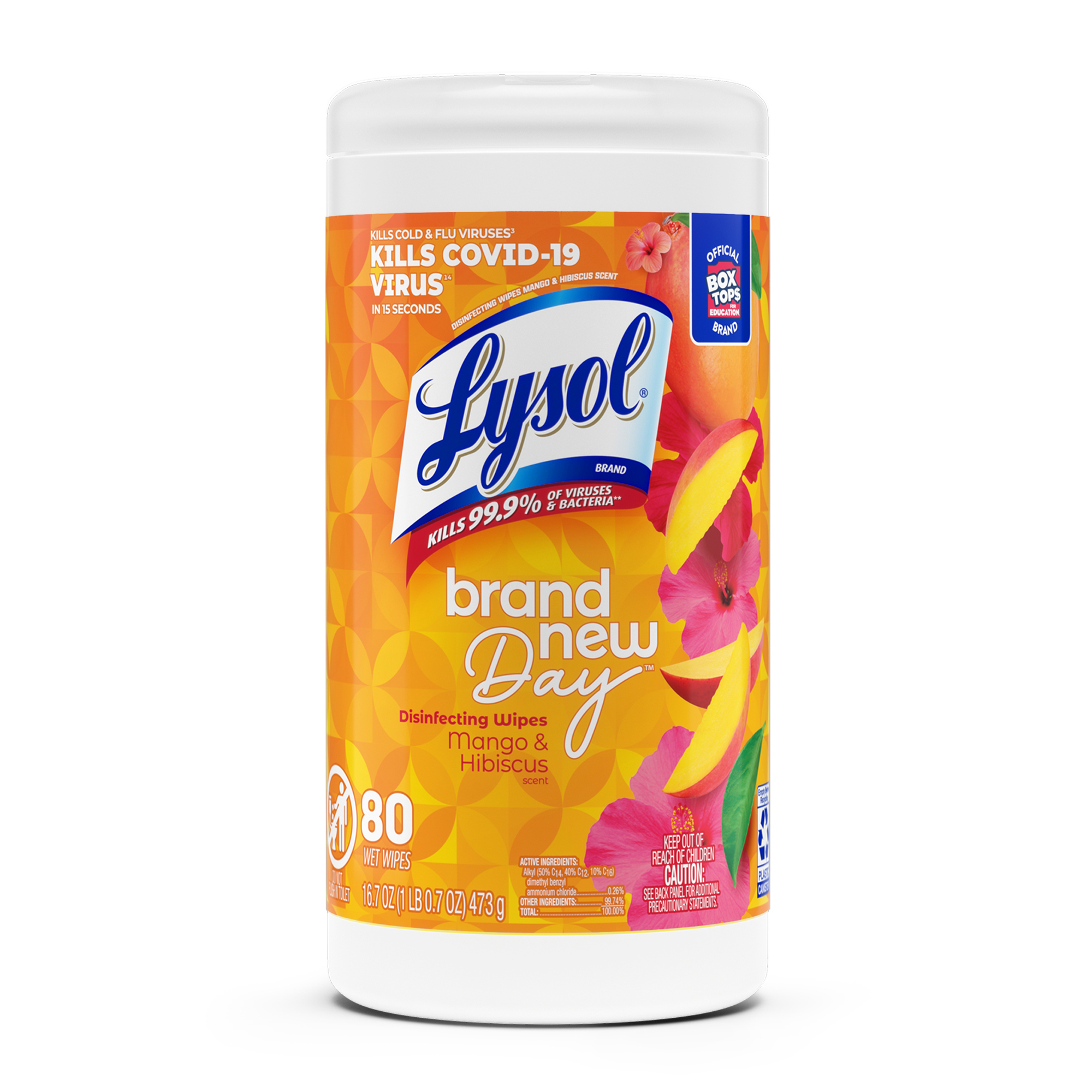 Lysol Wipes Brand New Day, Mango & Hibiscus, 80/Can