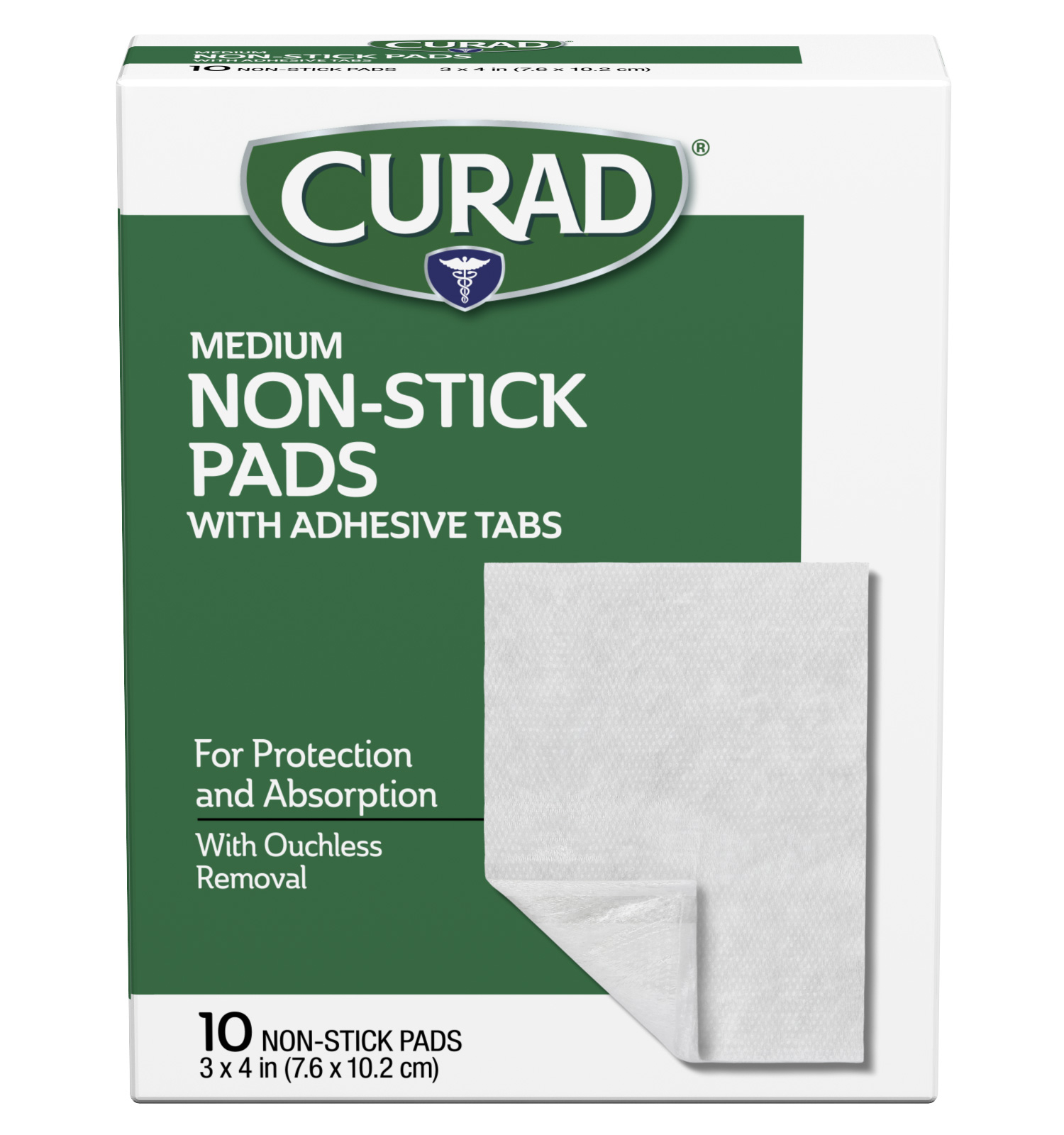 3" x 4" Non-Stick Pads with Adhesive Tabs, 10/Box