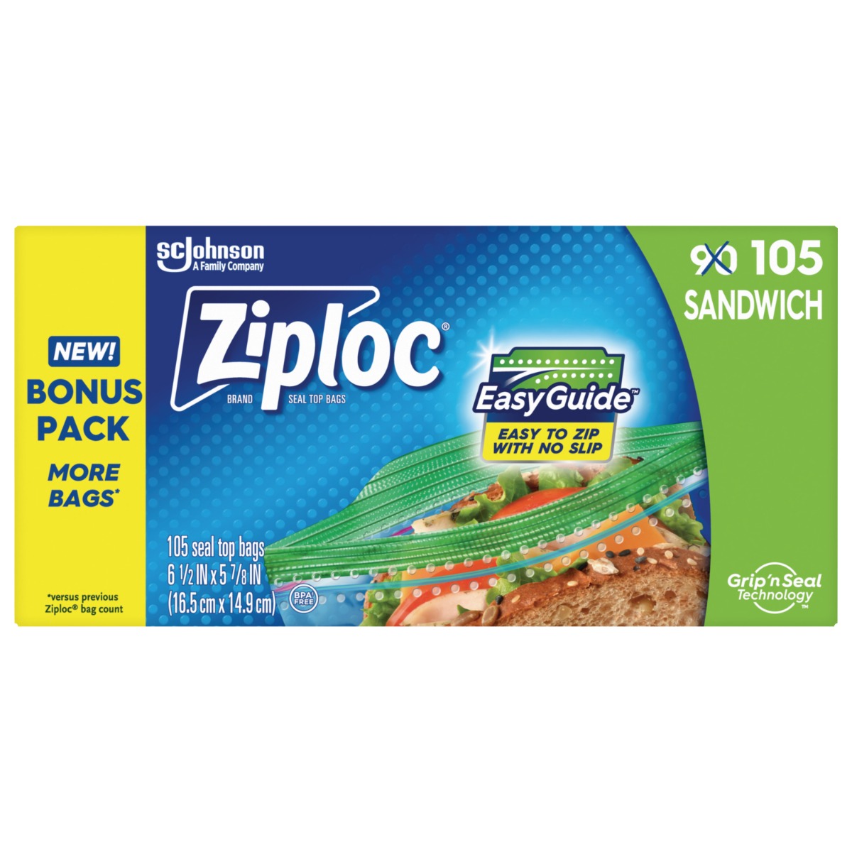 Ziploc® Sandwich Bags, 105/bx