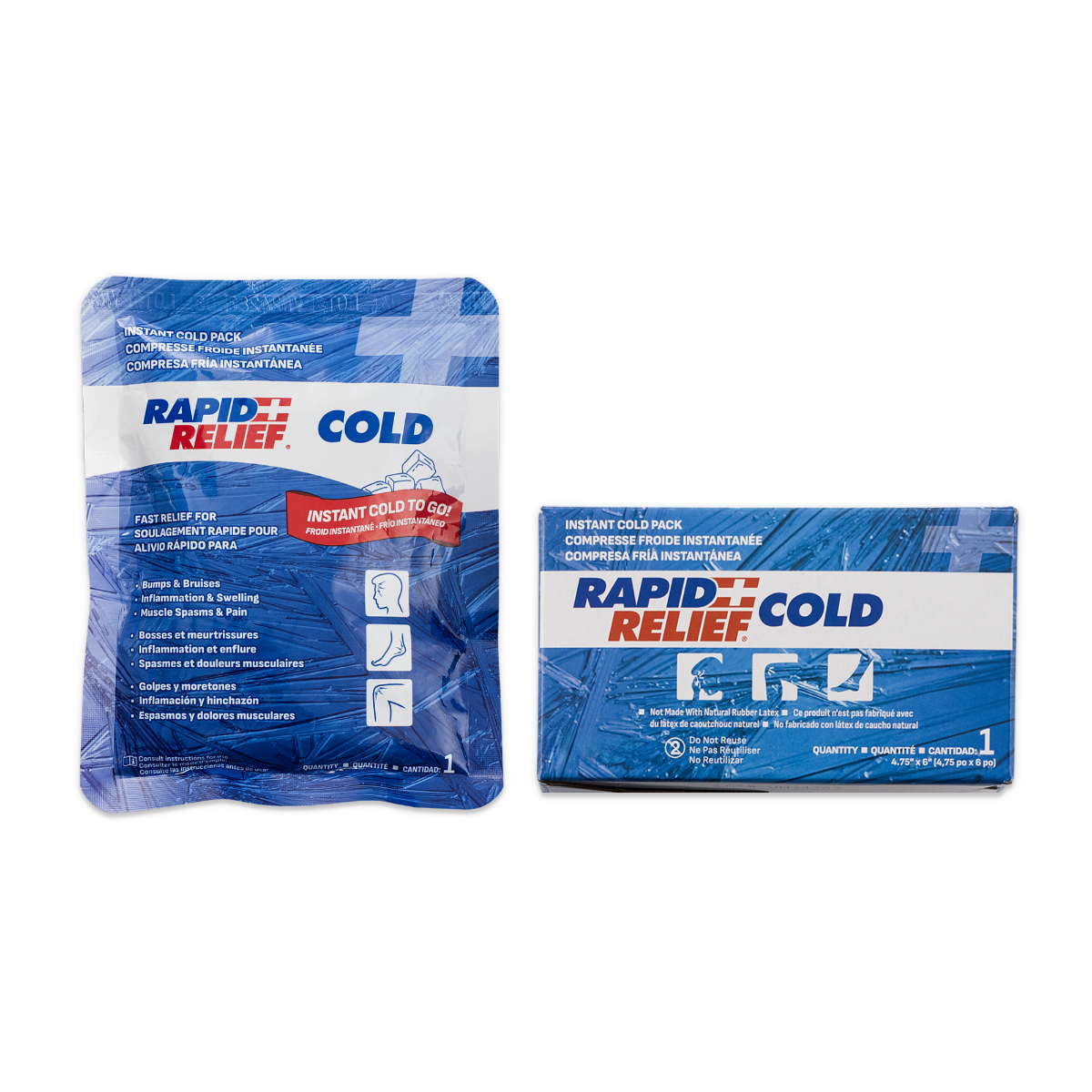 Rapid Relief® Instant Cold Packs, 4" x 6", 50/cs