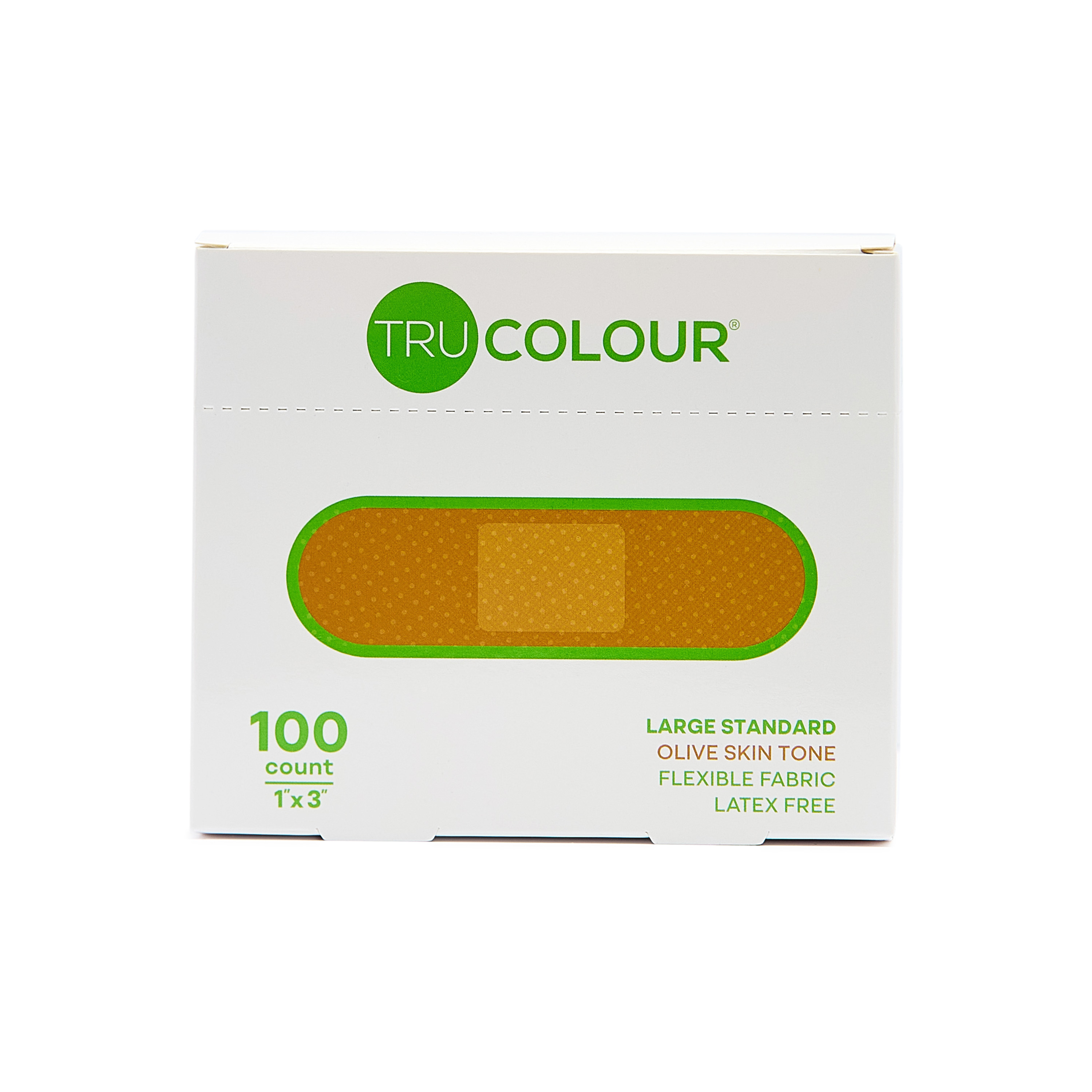 Tru-Colour® Flexible Fabric Bandages, 1" x 3" Olive, 100/Box