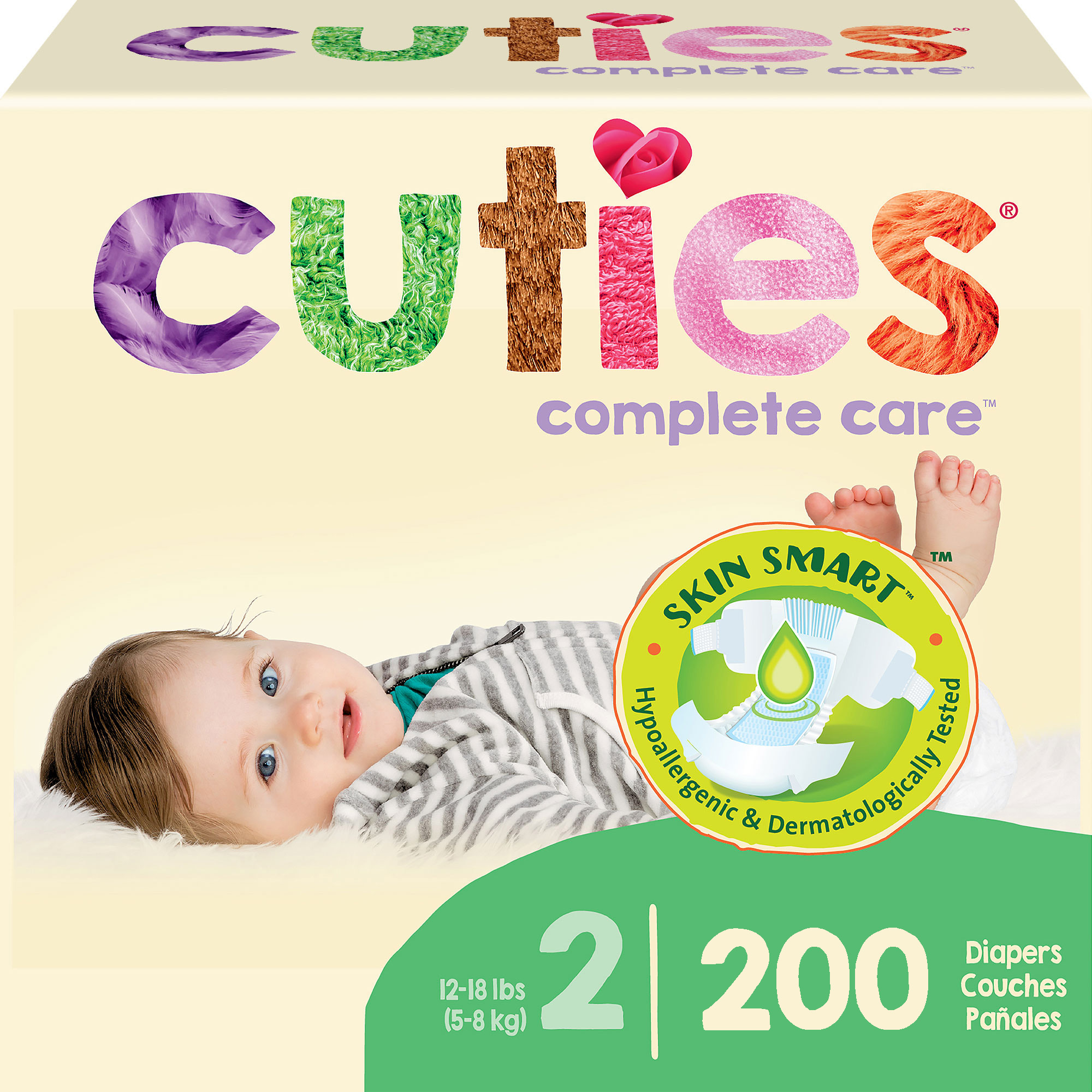 Cuties® Baby Diapers, Size 2, 200/case
