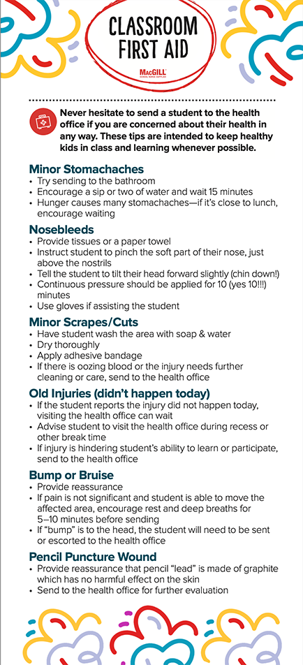 MacGill Classroom First Aid Cards, 25/pack