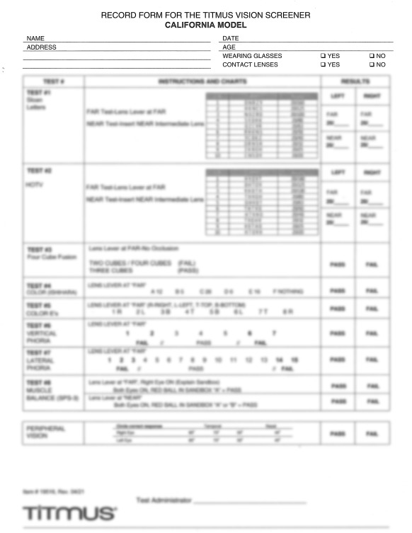 Titmus California Record Form, 50/pad