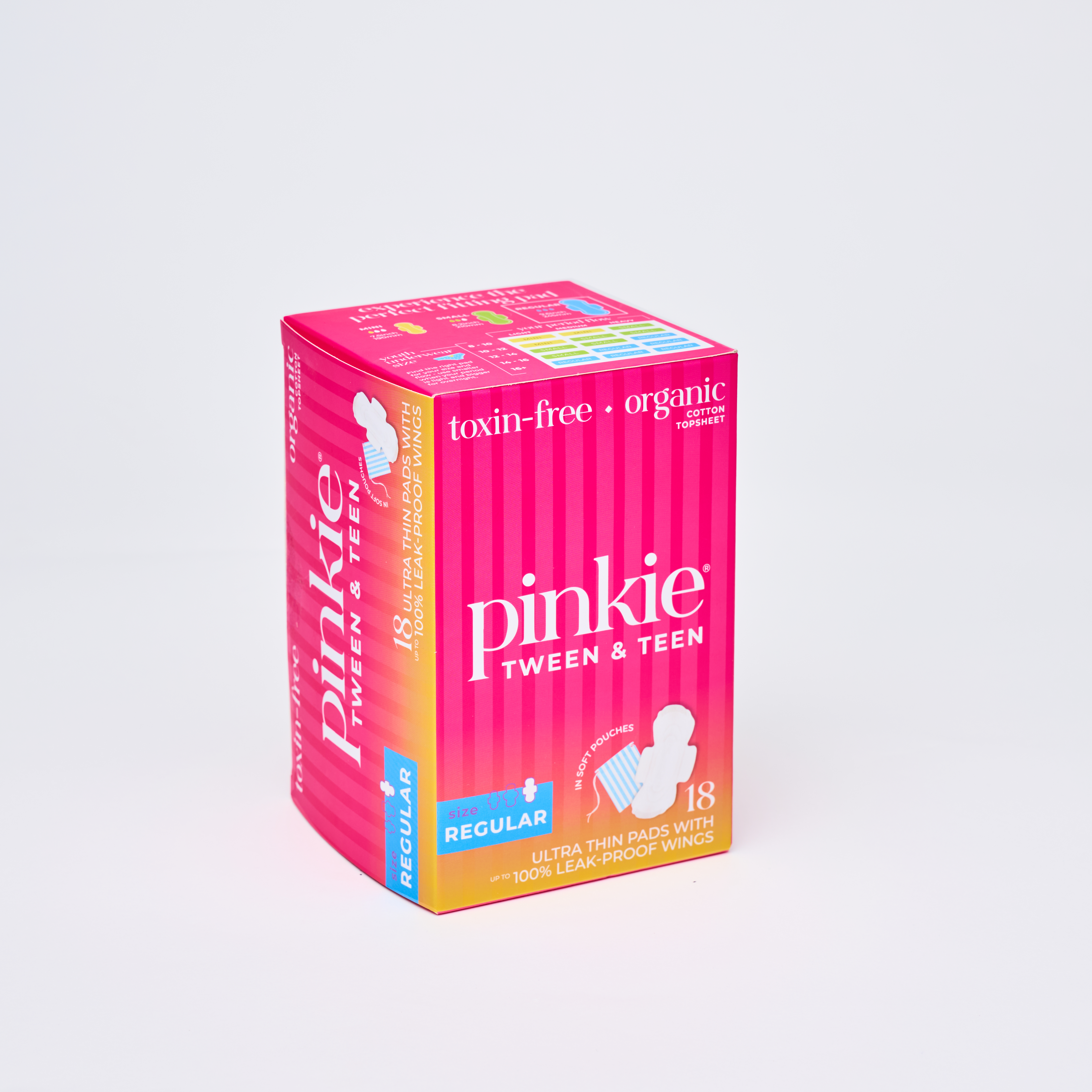 Pinkie® Teen Period Pads, Regular, 18/box