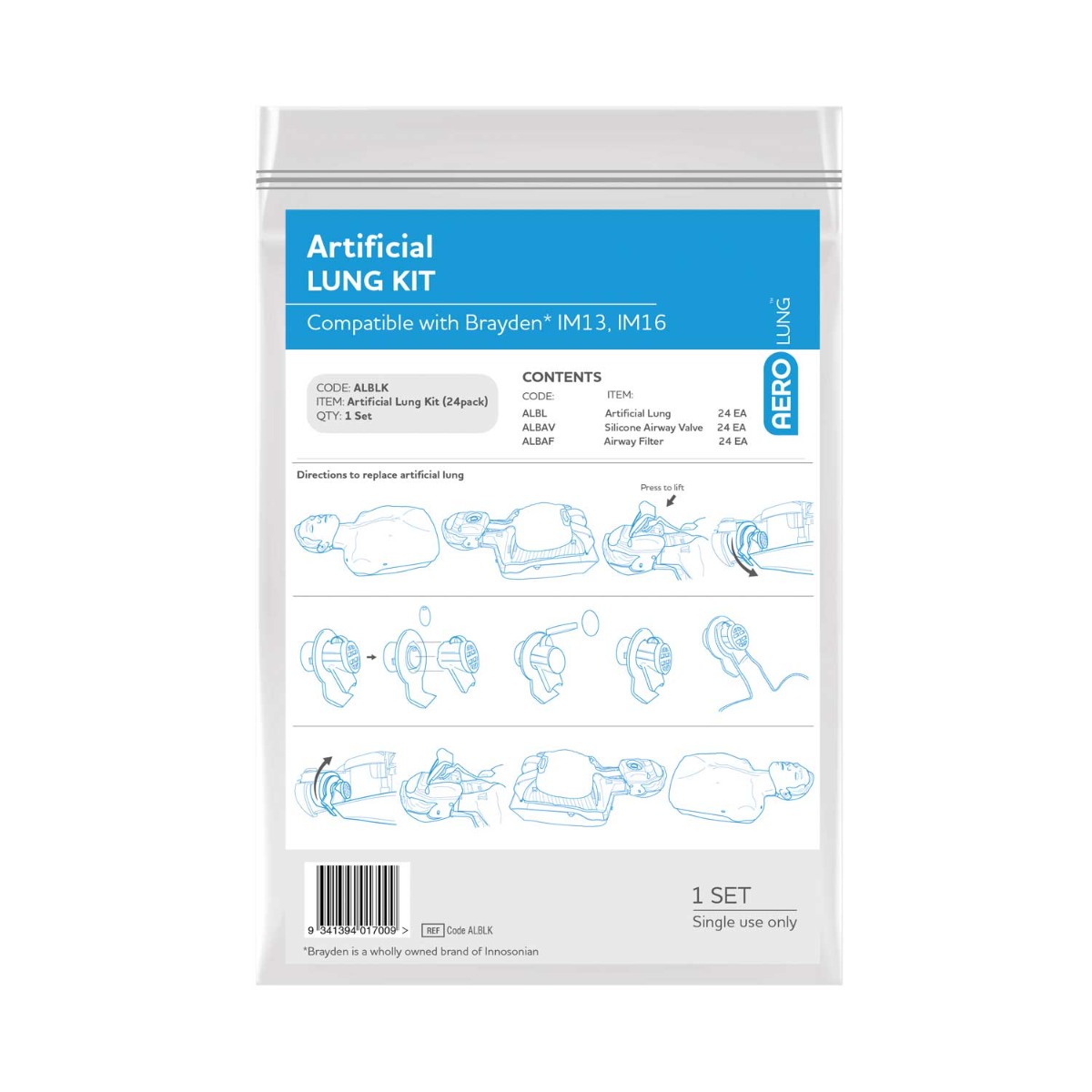 AeroLung™ Brayden Manikin Lung Kit 24/pk