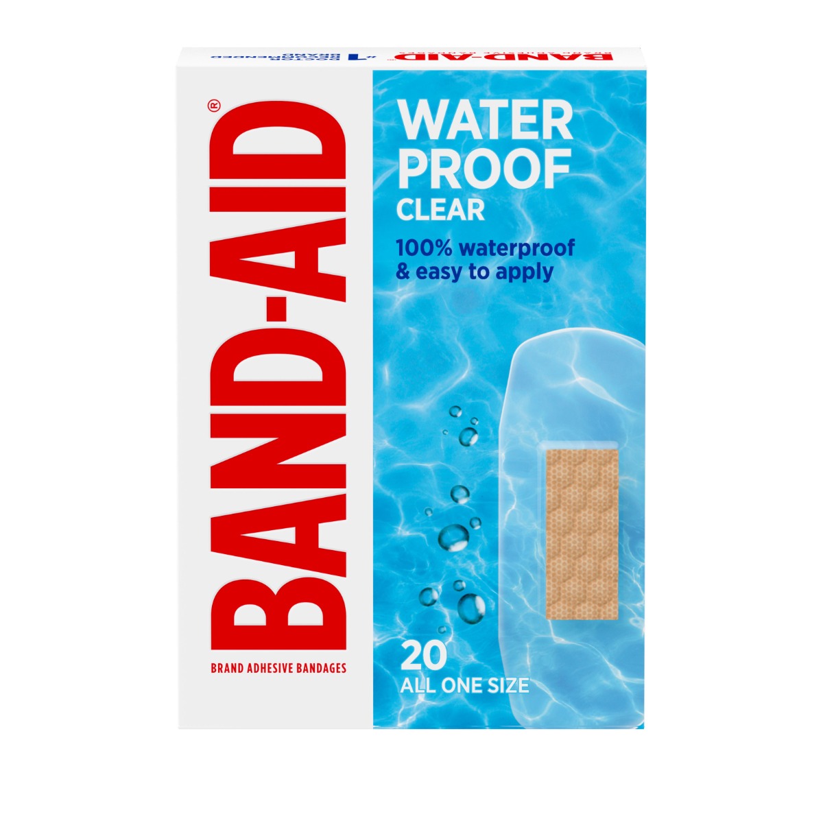 Band-Aid® Waterproof Clear Regular Bandages, 20/box