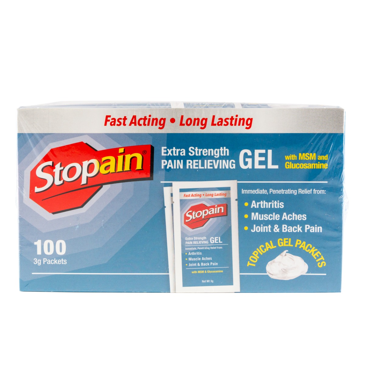 Stopain Extra-Strength Pain Relieving Gel, 3g Pouch, 100/box