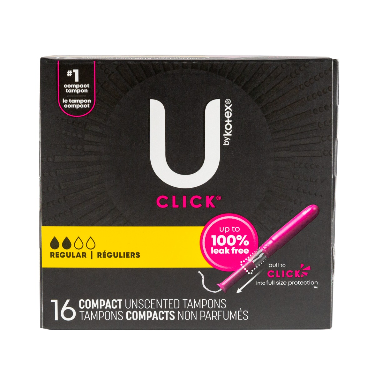 U by Kotex Click Tampons, Regular, 16/box