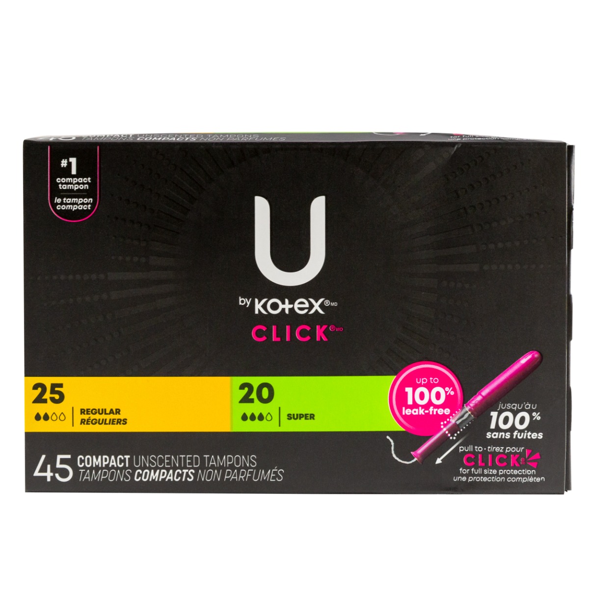 U by Kotex Click Tampons, Regular/Super, 45/box