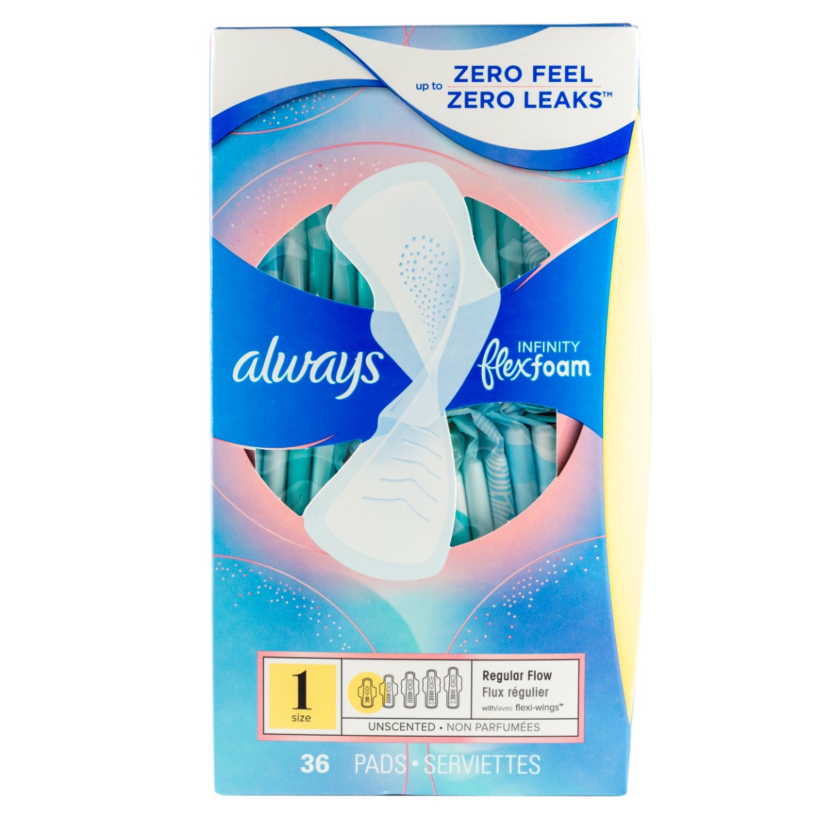 Always Infinity Size 1 Regular Pads with Wings, 36/box