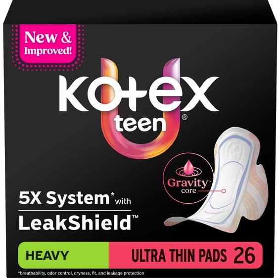 Kotex Teen Ultra-Thin w/Wings, 26/bag