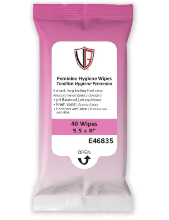 Feminine Hygiene Wipes, 5.5" x 8", 40 per pack