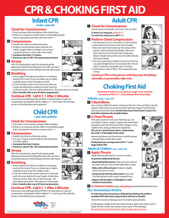 CPR & Choking First Aid Poster, 17" x 22", Laminated