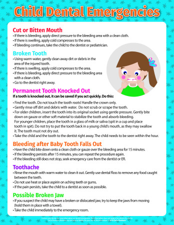 Child Dental Emergencies Poster, 12" x 18", Laminated