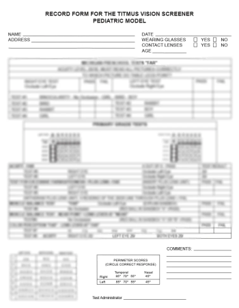 Titmus Pediatric & Arkansas Record Form, 50/pad