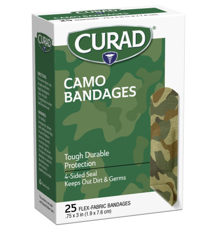 Curad® 3/4" x 3" Fabric Camo Bandages, Green, 25/Box