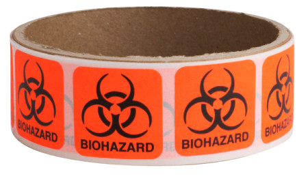 Biohazard Labels, 1" x 1", 50/Roll