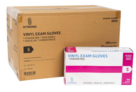 Strong MFG Small Vinyl Exam Gloves, 150 per box, 10/case