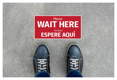 "Wait Here" Floor Decal Sign in English/Spanish