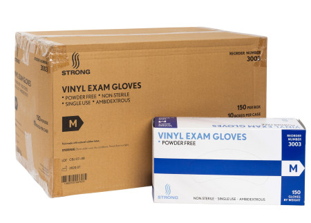 Strong MFG Medium Vinyl Exam Gloves, 150 per box, 10/case