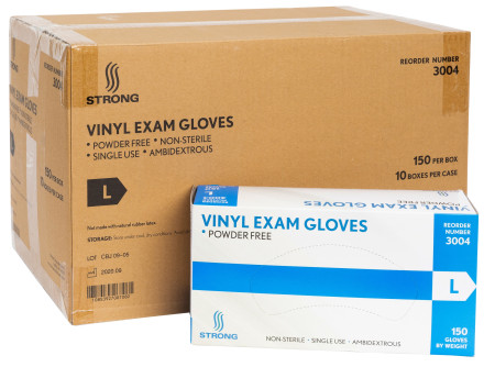 Strong MFG Large Vinyl Exam Gloves, 150 per box, 10/case