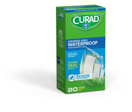 Curad Waterproof Transparent Film Bandages, Assorted, 20/Box