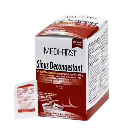 Non-Pseudo Sinus Decongestant Packets, 250/Box