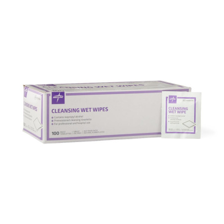 Cleansing Wet Wipes with Alcohol Towelettes, 100 per box