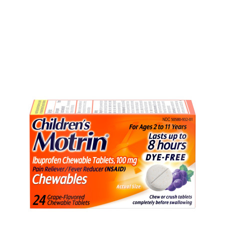 Children's Motrin® Chewables, Dye-Free, 100mg, Grape, 24/box
