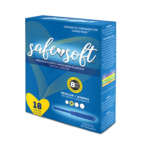 Safe & Soft® Plastic Tampons, Unscented, 18/Box