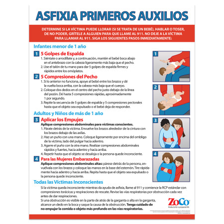 Choking First Aid Poster, Spanish, 17" x 22", Laminated