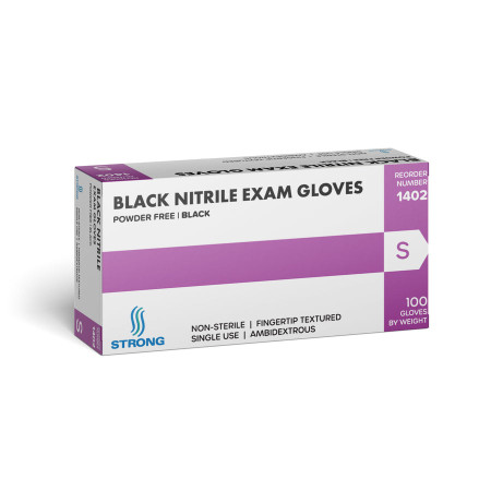 Strong MFG Black Nitrile Exam Gloves, Small, 10 Boxes/Case