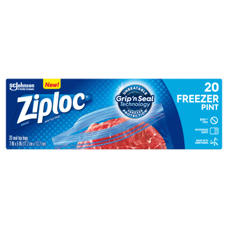 Ziploc® Heavy Duty Freezer Bags, 7" x 5.25" Pint Size, 20/Bx