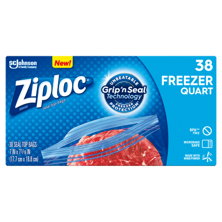 Ziploc® Heavy Duty Freezer Bags, 7" x 8", Quart Size (38/Bx)