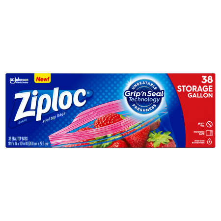 Ziploc® Storage Bags, 10 9/16" x 11", Zipper Seal (38/Bx)