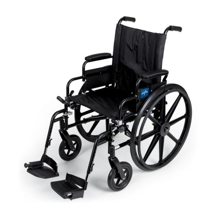 Wheelchair, 20" Seat, Padded Swing-Back Desk Arms, Footrest
