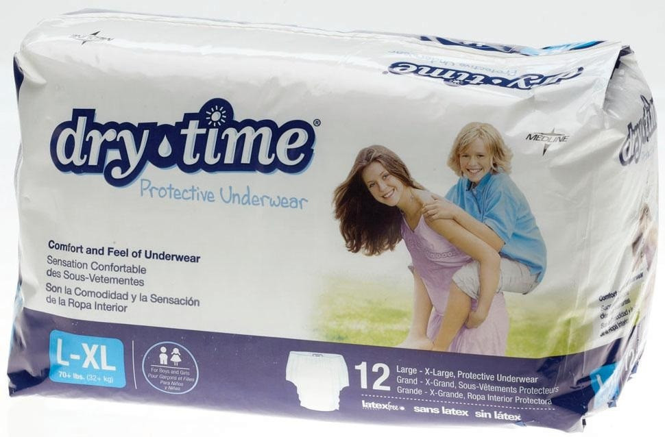 DryTime Disposable Protective Youth Underwear LG XL 12 Bag