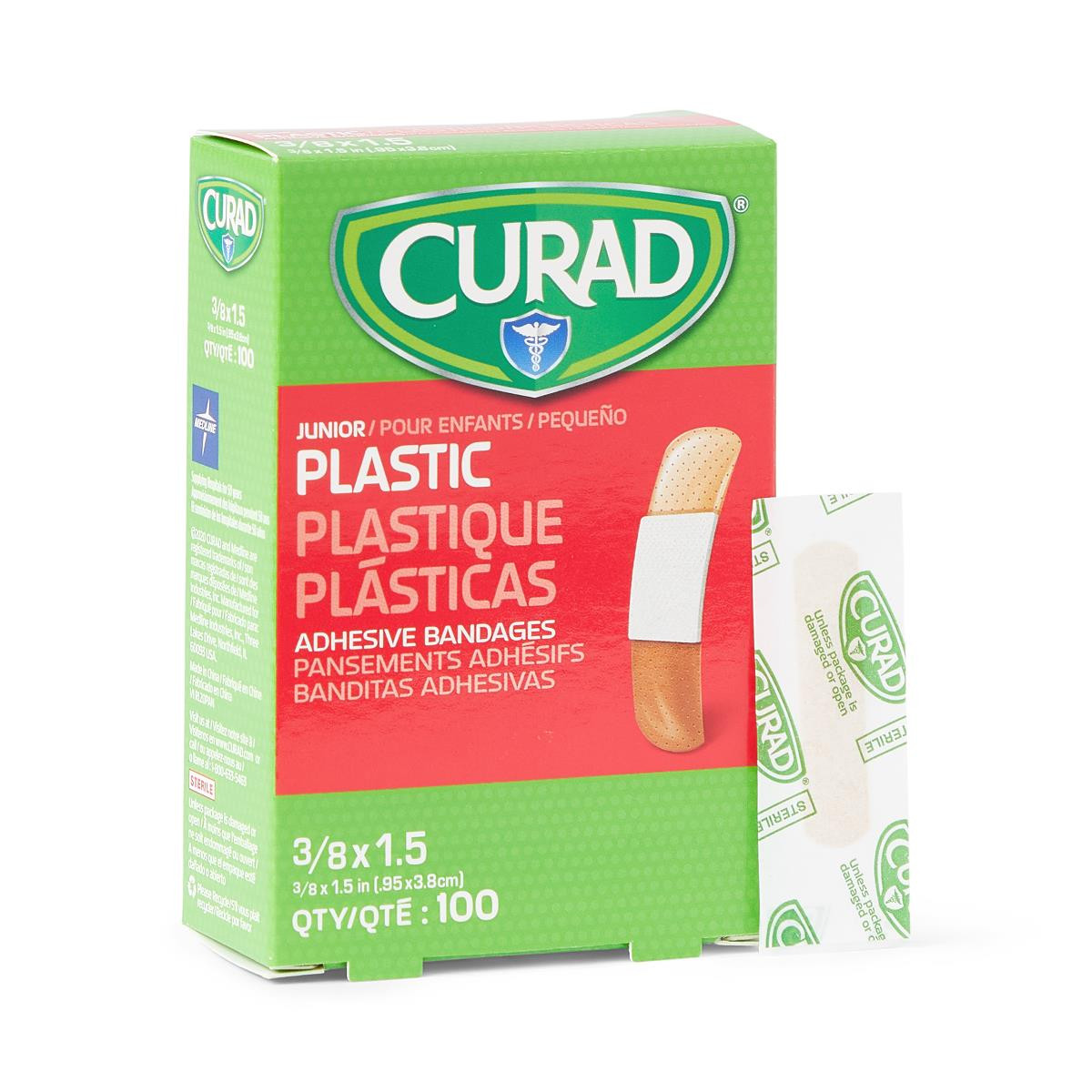 3/8 x 1-1/2 Curad Plastic Mini Bandages, 100/Box