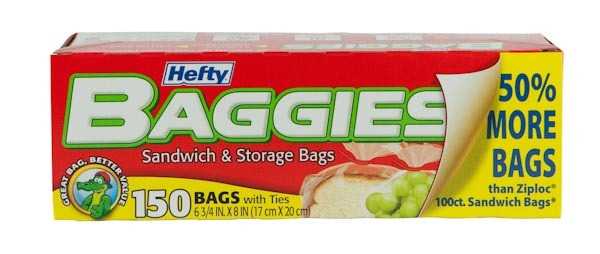 Hefty Baggies Sandwich & Storage Bags with Twist Ties 150 ct Box