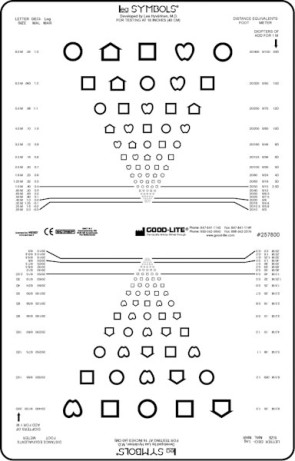Proportionally Spaced LEA SYMBOLS® Near Vision Chart for 9”x14” Illuminated Cabinets with Acuity Line 20/32