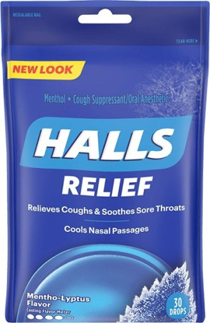 Halls Cough Drops, Menthol 30/Bag