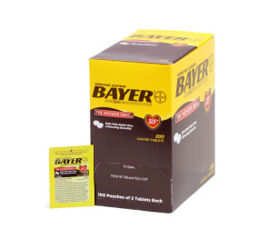 Bayer® Aspirin Tablets, 325mg, 100 Packs of 2