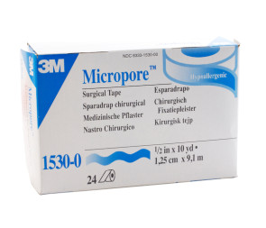 3M Micropore Paper Tape, 1/2" x 10 Yards, 24 Rolls Per Box