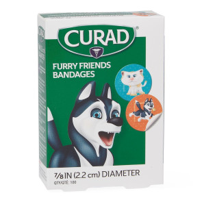 Curad® Furry Friends Plastic 7/8" Spot Bandages, 100/box