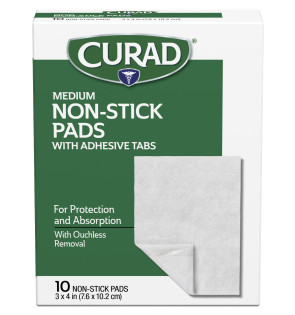 3" x 4" Non-Stick Pads with Adhesive Tabs, 10/Box