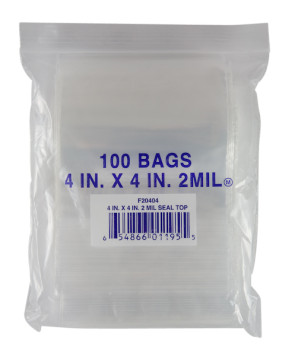 Storage Bags, 4" x 4", Zipper, 2 ml (100/Pkg)