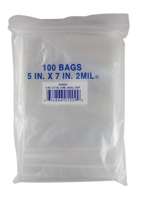 Economy Storage Bags, 5" x 7", Zipper Seal, 2 ml (100/Pkg)